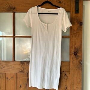 GAP White Ribbed Short-Sleeve Henley Mini Dress